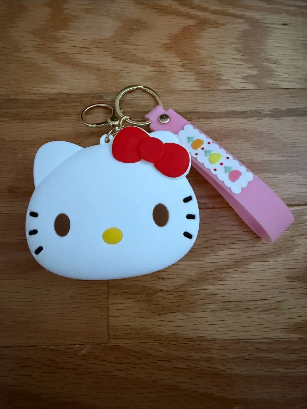 Sanrio Hello Kitty White coin purse  Keychain with Red Bow Pink Strap Bag Charm